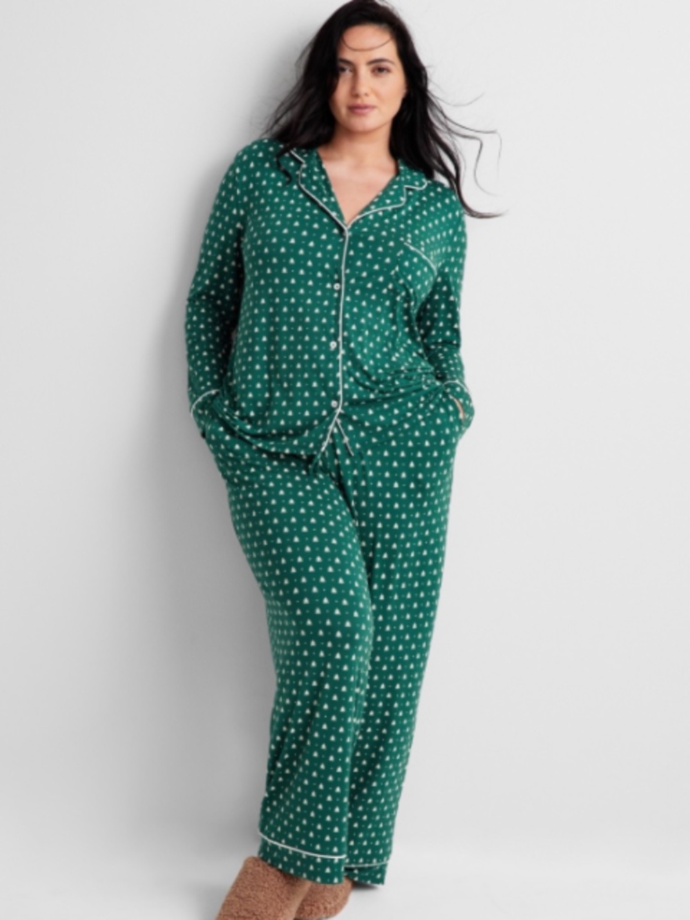 State of Day Women's Packaged Notched-Collar Pajama Set XXL Geo Tree